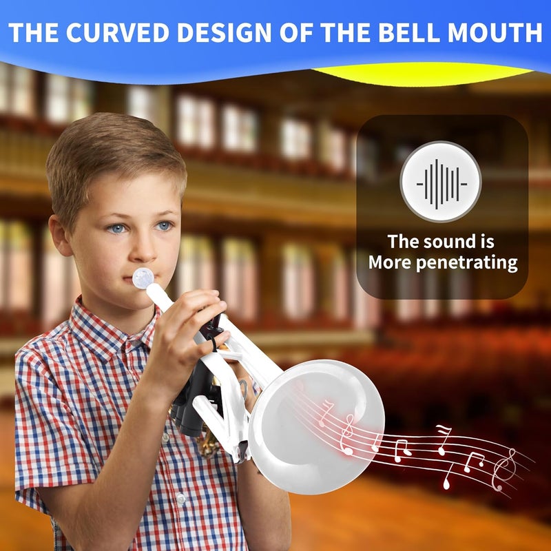 PAMPET Professional Plastic Bb Trumpet Student Trumpet Set for Student Beginner With 7C Mouthpiece and 3C Mouthpiece Bb Trumpet Instrument, White, PM160 - Image 4